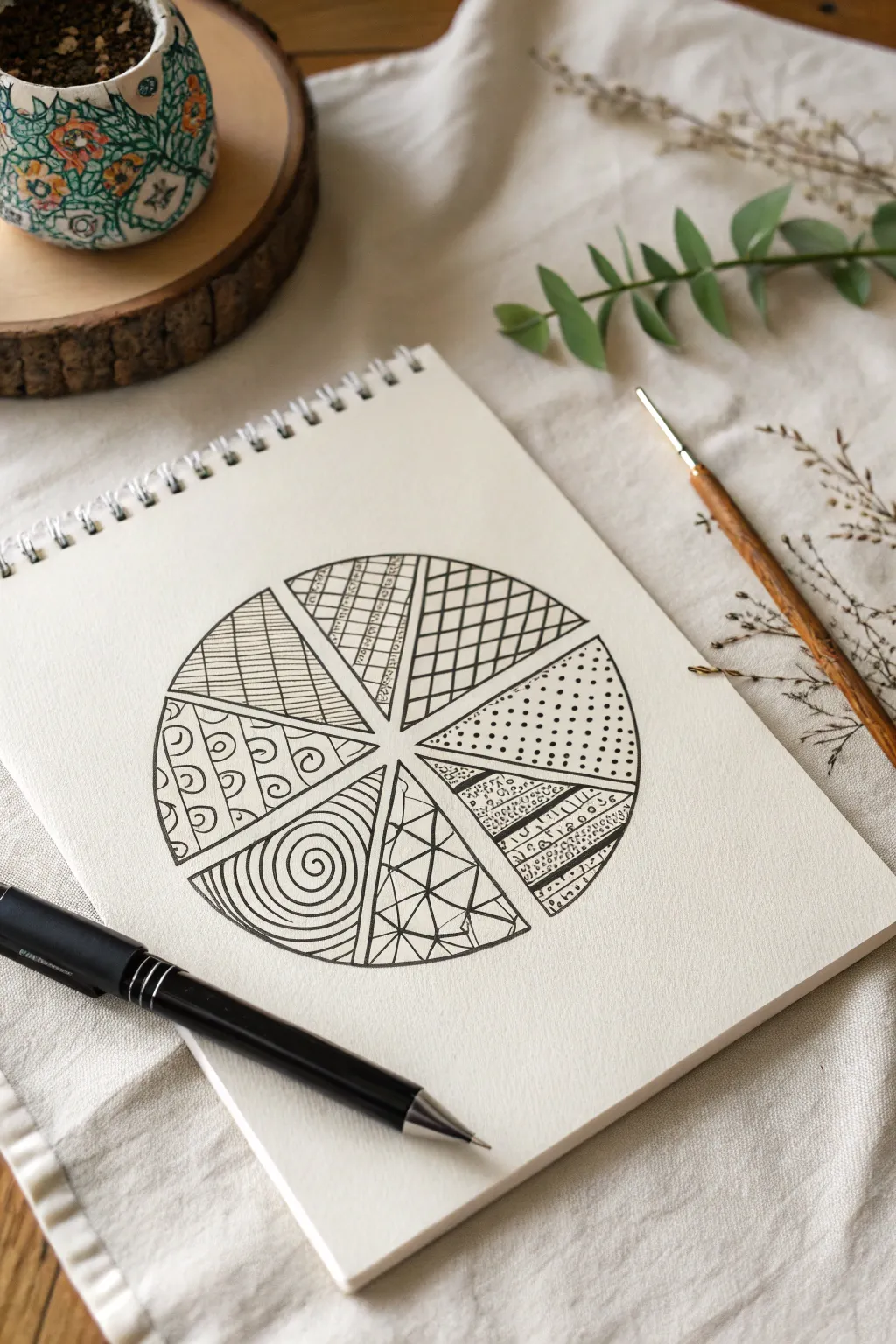 Zentangle border bands around a bold shape, clean segments for endless pattern inspiration