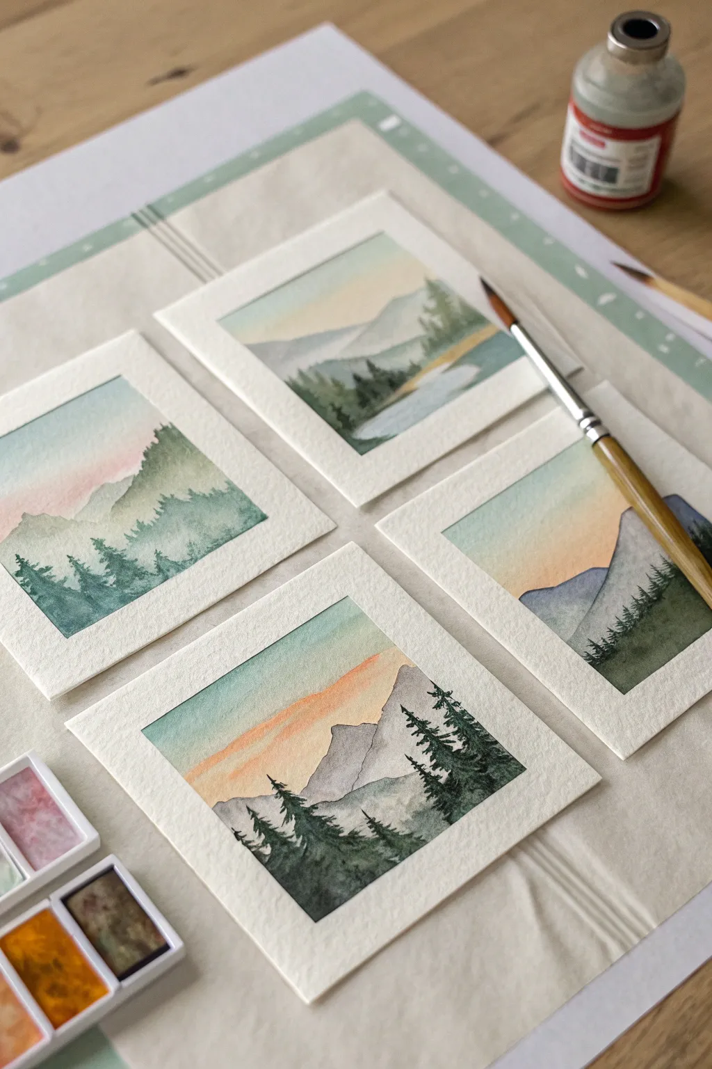 Paint these adorable Polaroid-style mini landscapes using simple masking tape. 🌿🎨 Perfect for beginners!