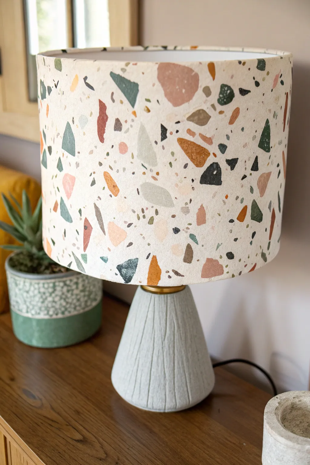 Terrazzo confetti lampshade: soft neutral base with playful speckles for modern boho charm