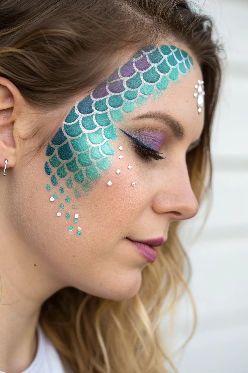 Mystic mermaid scales with pearl highlights and delicate bubble dots for subtle sparkle