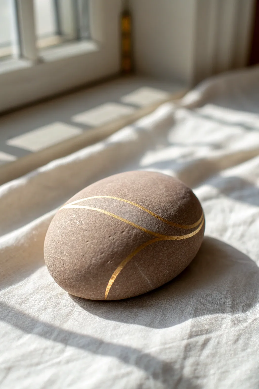 Matte painted rock with thin metallic lines for a clean Scandinavian boho luxe vibe.