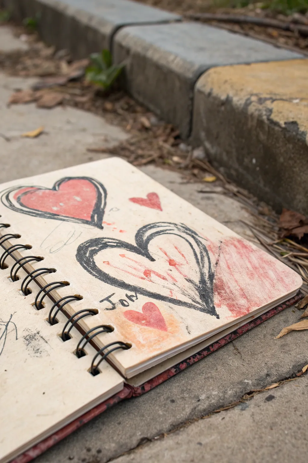 Graffiti hearts on layered drips and scribbles for an edgy, minimalist boho sketchbook vibe.