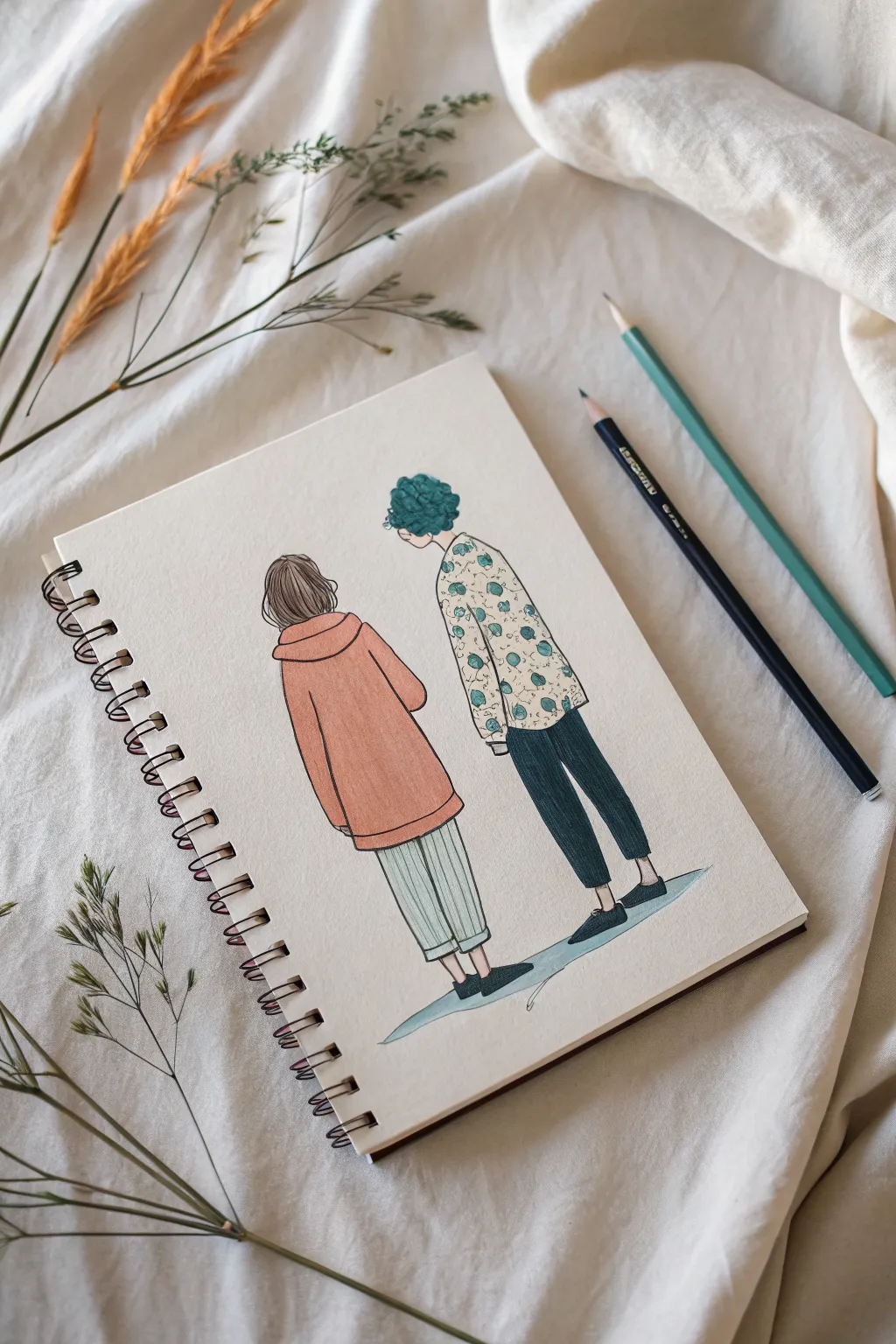 Back-to-back contrast pair: tall and smooth vs short and spiky, warm tones against cool.