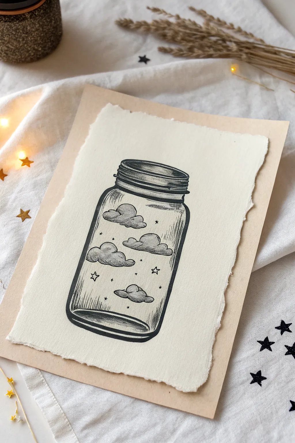 Clouds trapped in a jar: a minimalist drawing idea with soft foggy shading and dreamy contrast