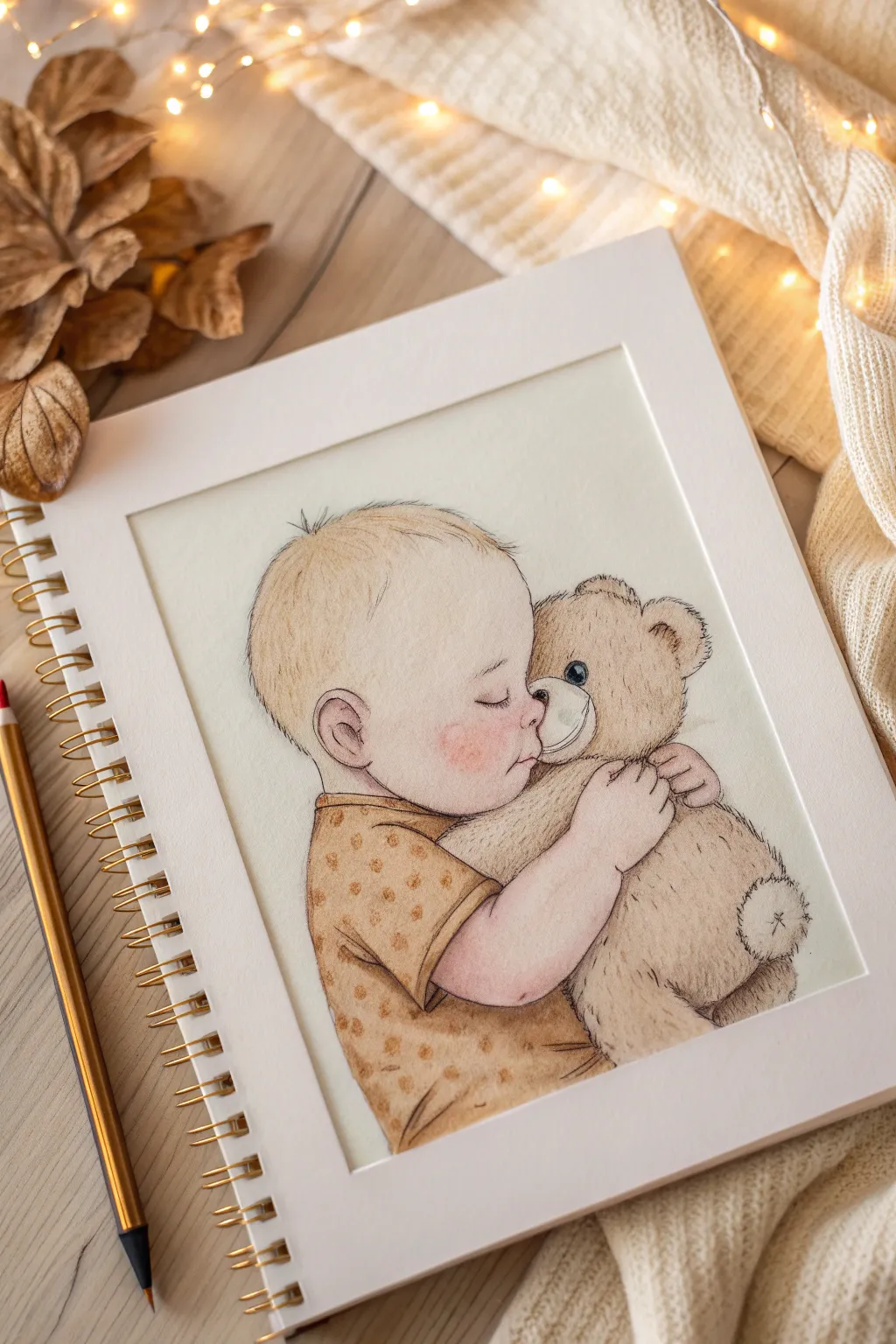 Cozy baby hug drawing idea with soft boho warmth and simple Scandinavian charm for beginners