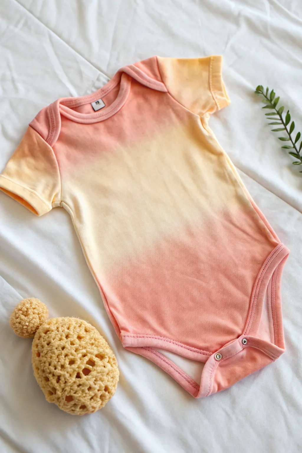 Sunset ombre onesie with soft sponge blending, a simple boho DIY painting idea for babies.