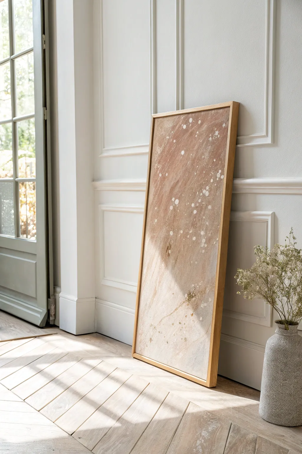 Beige speckle minimalism: calm, textured, and effortlessly chic for a serene entryway.