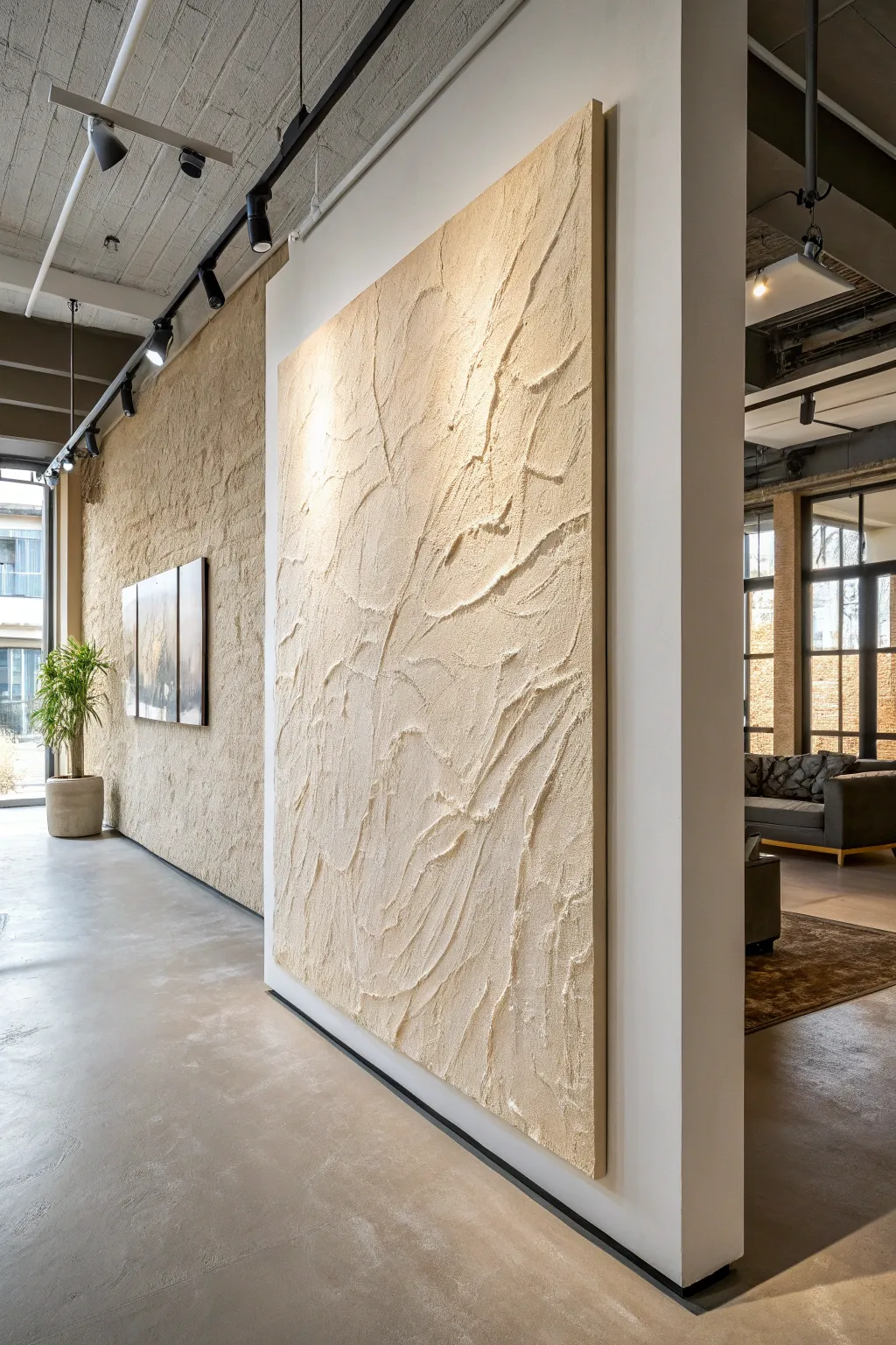 Chunky scraped texture blocks on a big canvas, minimalist boho vibe and easy tool-made depth.