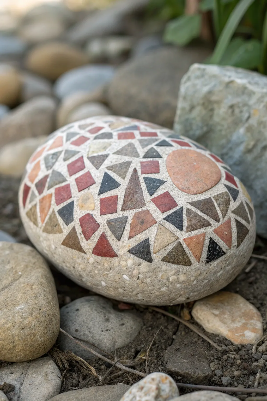 Close-up big rock mosaic illusion with shaded grout lines for crisp, realistic depth