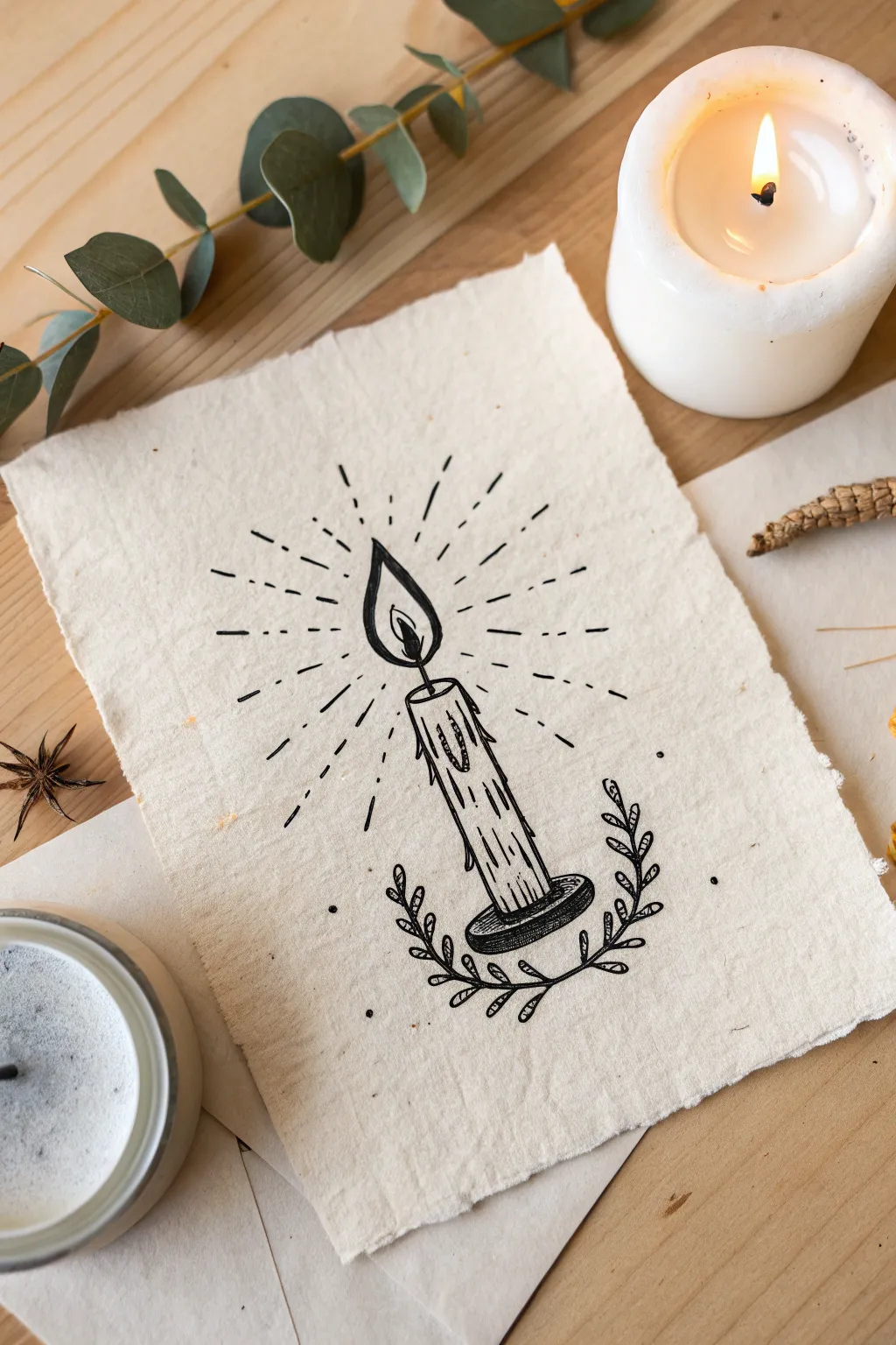 Capture the warmth of a birthday wish with this radiant stippled candle flame drawing.