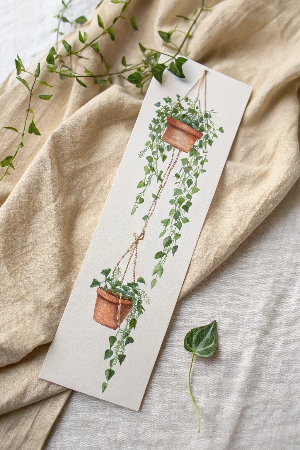 Add a touch of boho greenery to your reading list with this aesthetic hanging plant bookmark design.