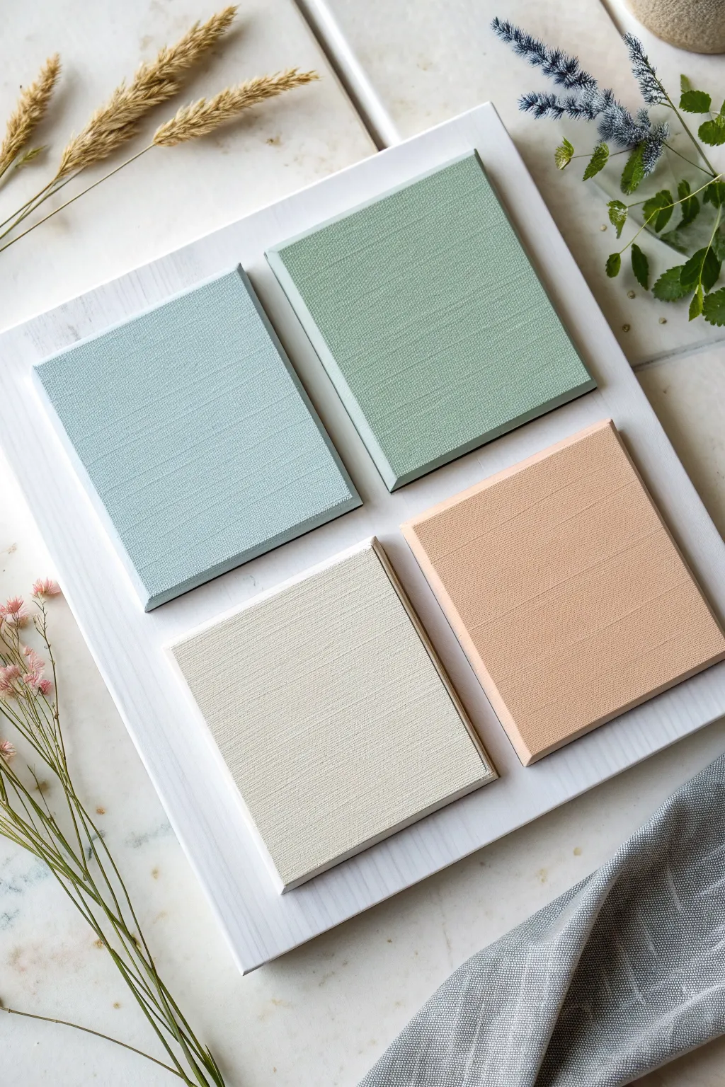 Four canvas boards, one simple tree scene, reimagined in spring, summer, autumn, and winter