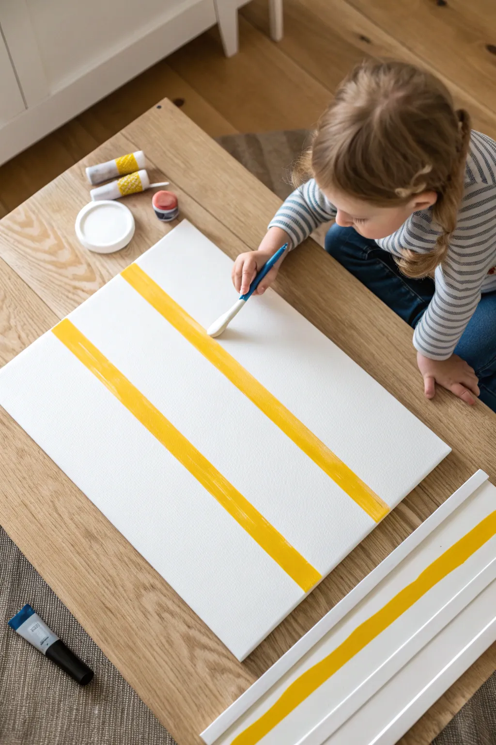 Simple scraper swipe layers: bold toddler-friendly color stripes on a clean minimalist canvas.