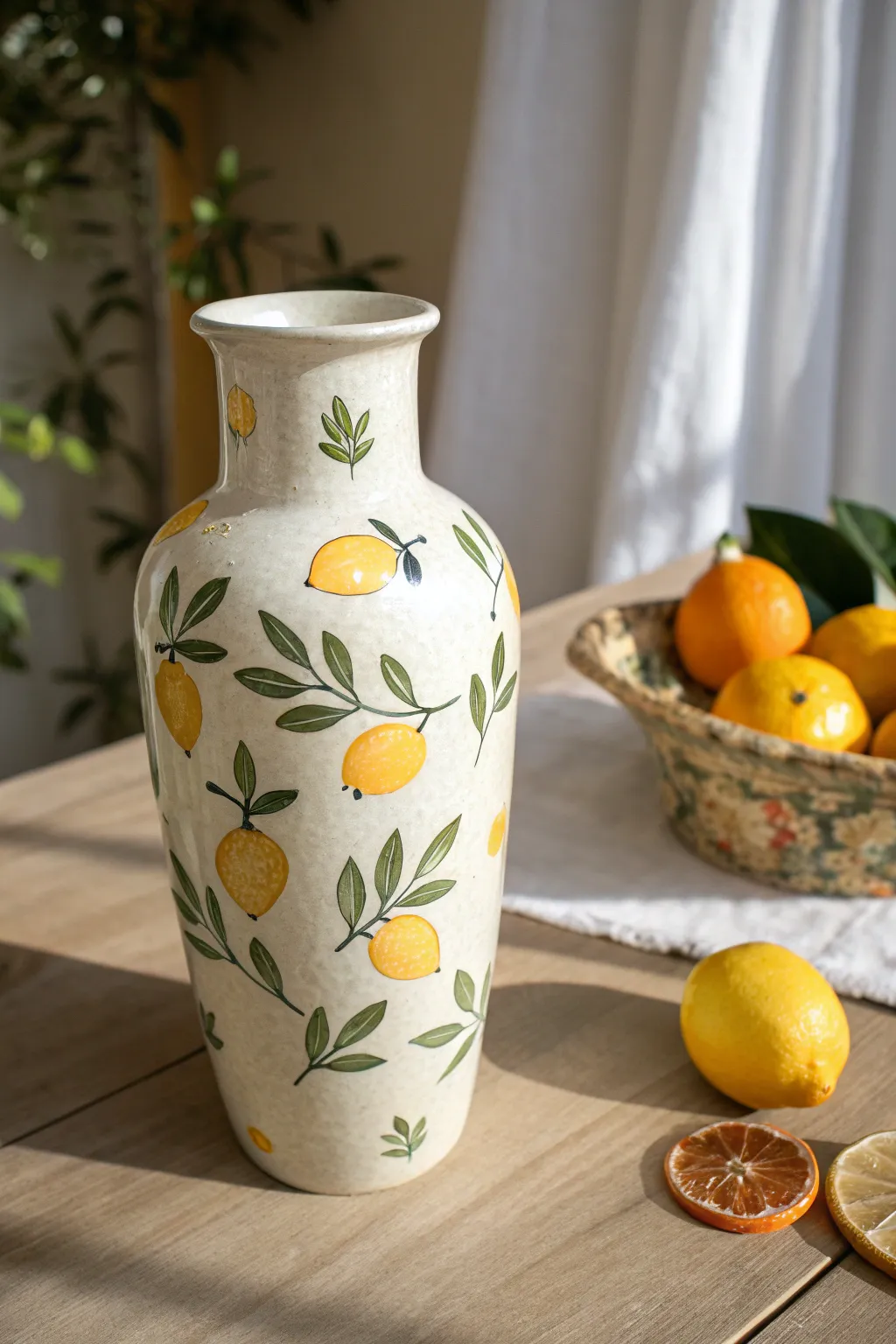 Sunny lemon-motif vase painting inspiration in clean Scandinavian style with a boho touch