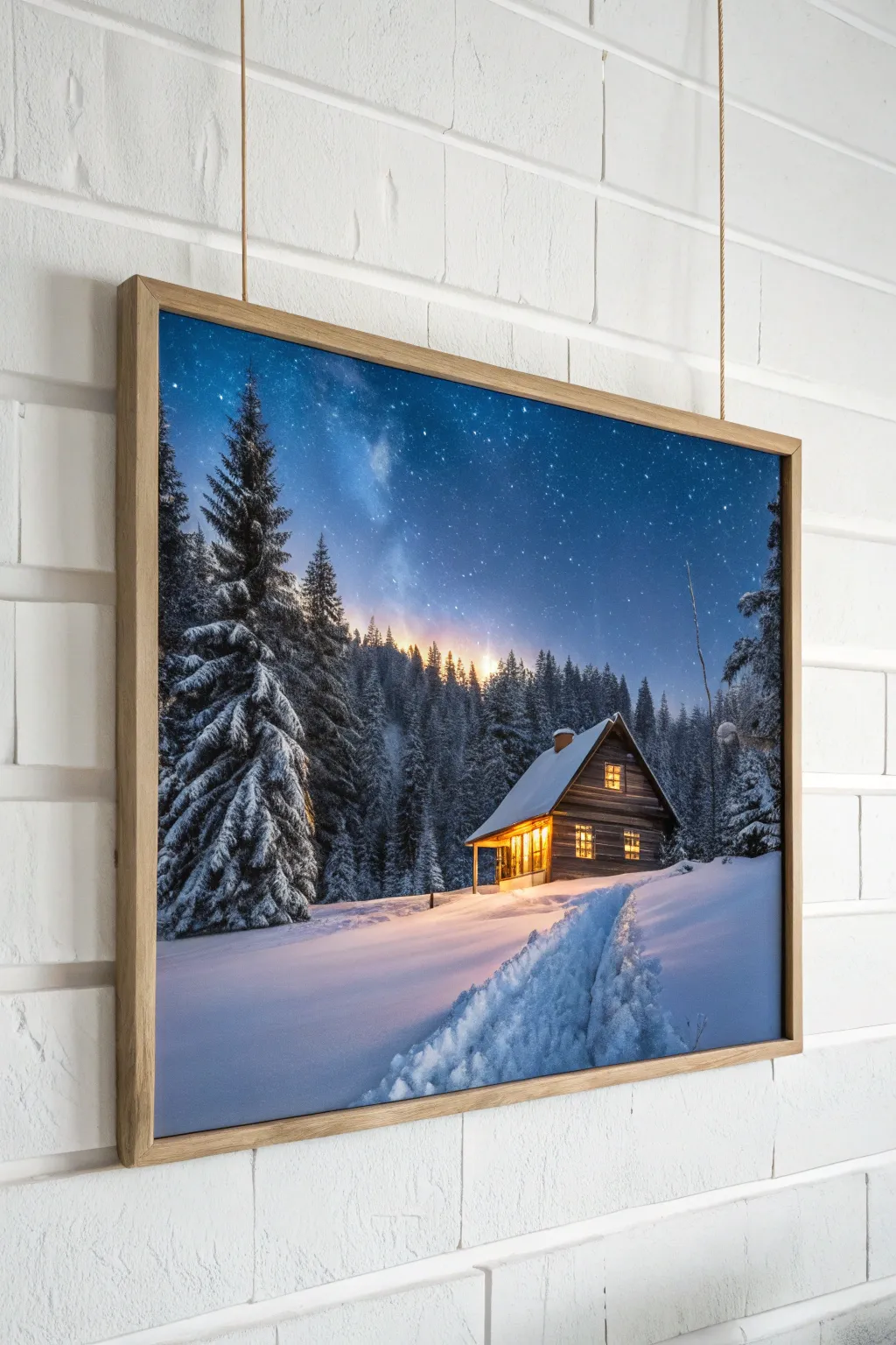 Capture the magic of a snowy evening with this cozy winter cabin canvas painting idea.