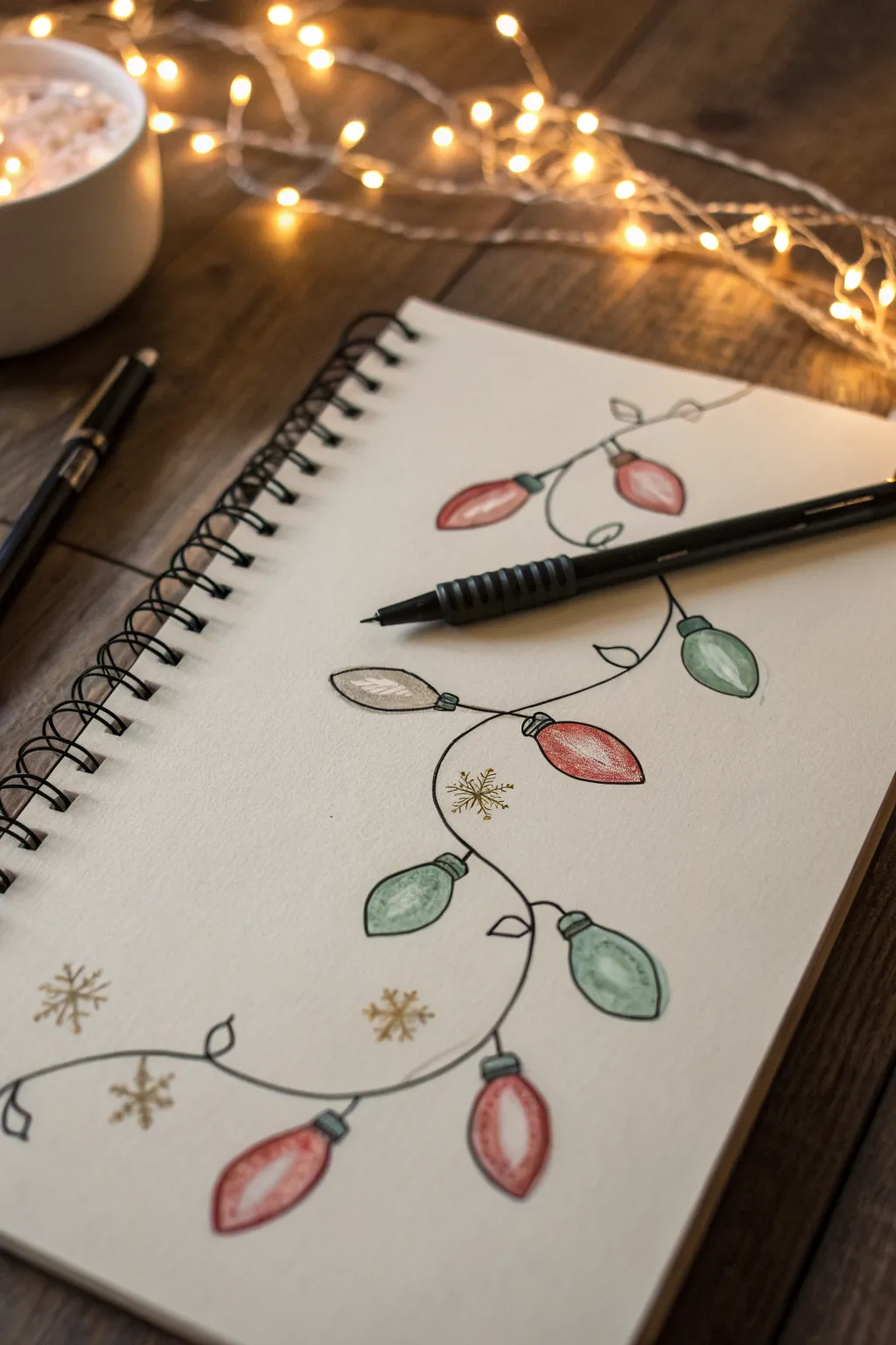 Draw a playful looping string of glowing Christmas lights for a cozy minimalist holiday touch