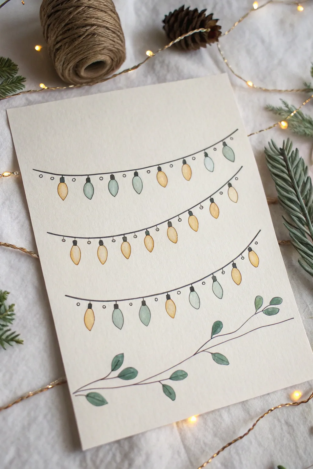 Minimal Christmas string light divider doodles, droopy to wavy, ready to copy on cards.