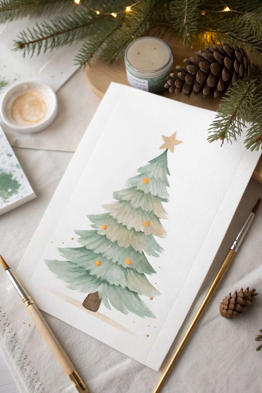 Minimalist brushstroke Christmas tree with airy negative space for a modern boho look