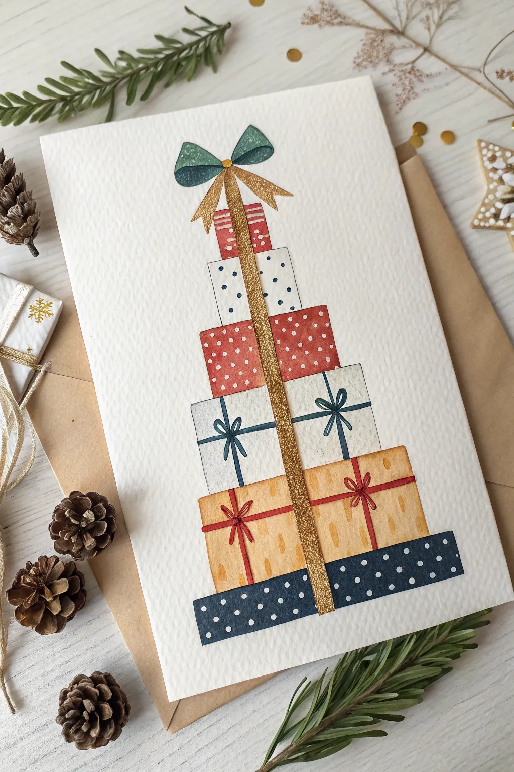 Easy gift-stack painting: bold shapes, simple ribbons, and fun patterns for kids to copy