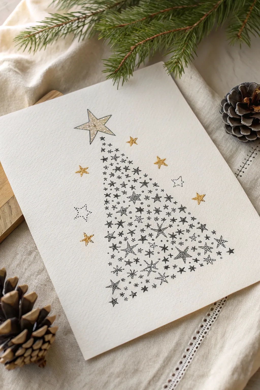 Tiny star Christmas tree idea with a bold star topper, minimal, feminine, and high contrast