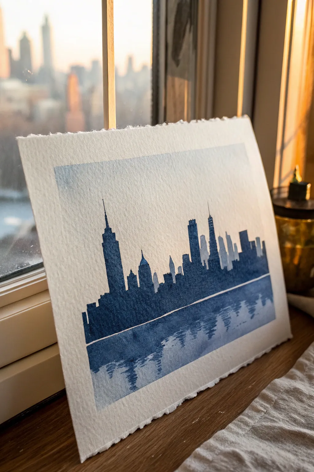 Monochrome indigo skyline study, minimalist and calming, perfect for city painting inspiration