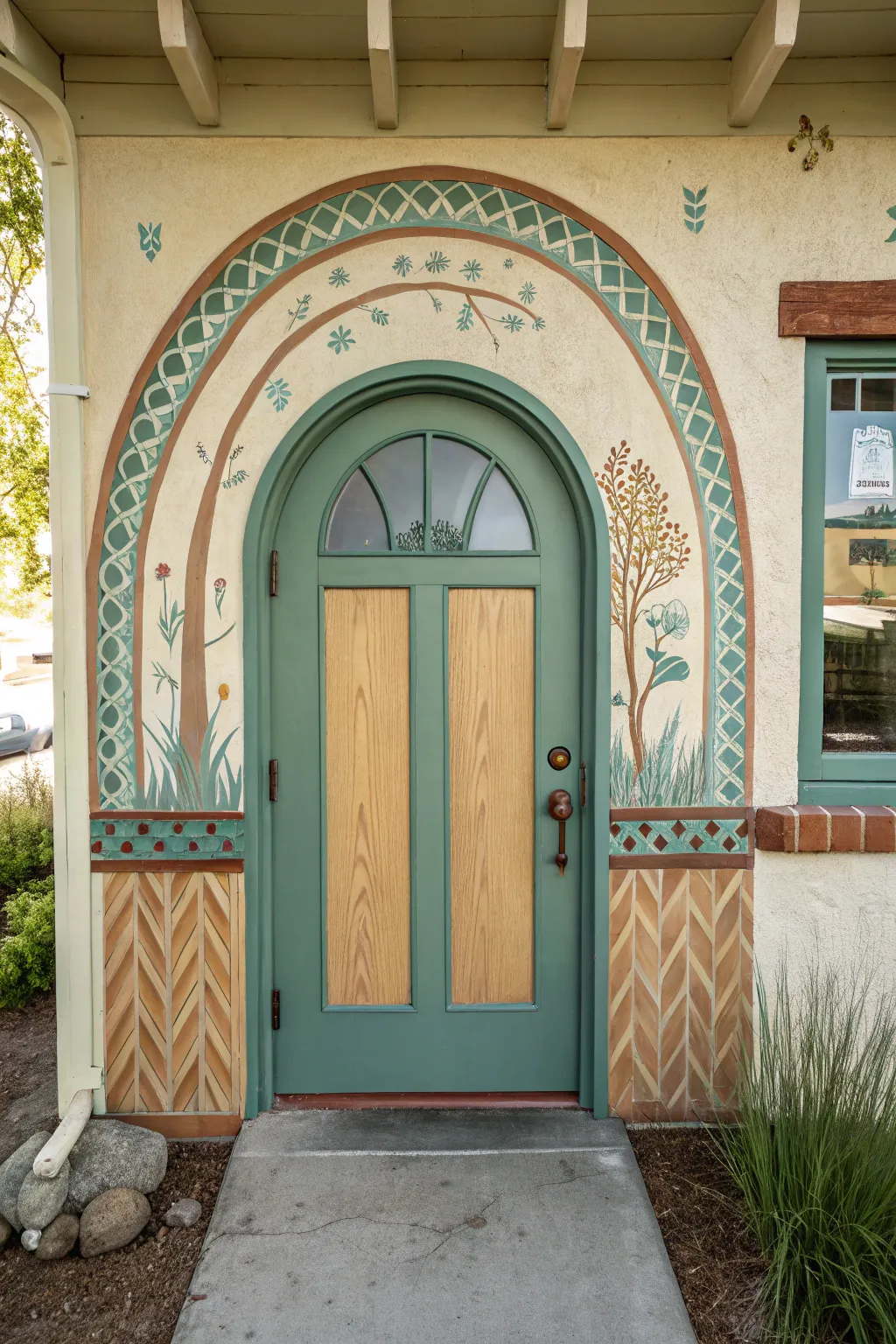 Paint a classroom door into a cozy storybook portal with soft arches and hand-painted depth.