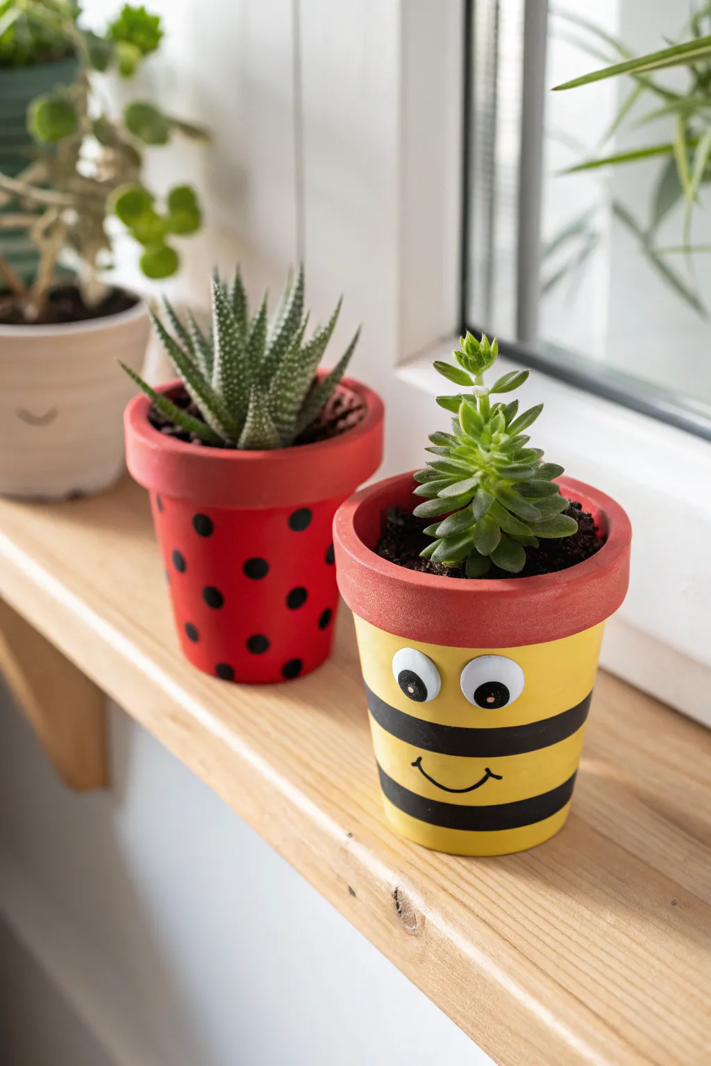 Create a buzz in your garden with these adorable hand-painted ladybug and bee clay pots.