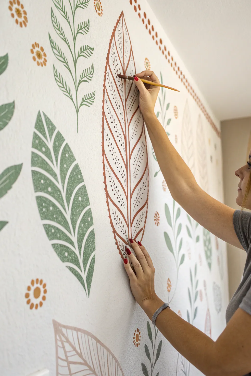Lift the stencil to reveal a crisp motif, then personalize each repeat for a shared mural.