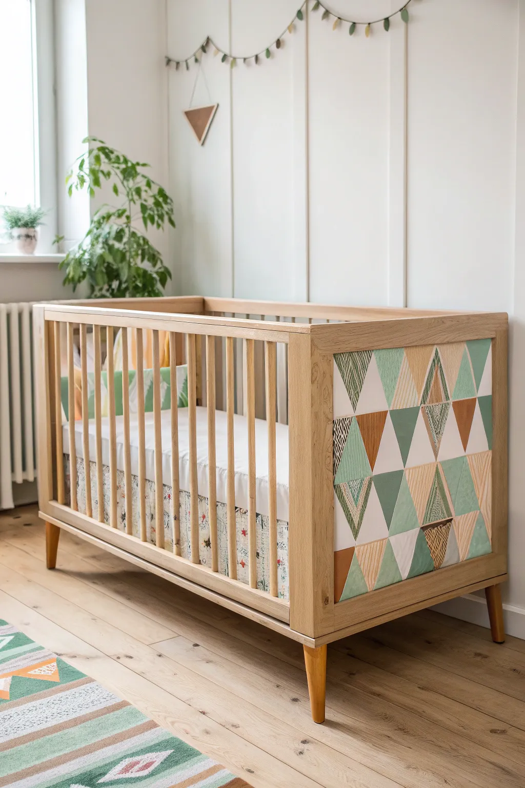 Tape-edge triangles on crib ends: clean geometric blocks with a satisfying before-and-after reveal