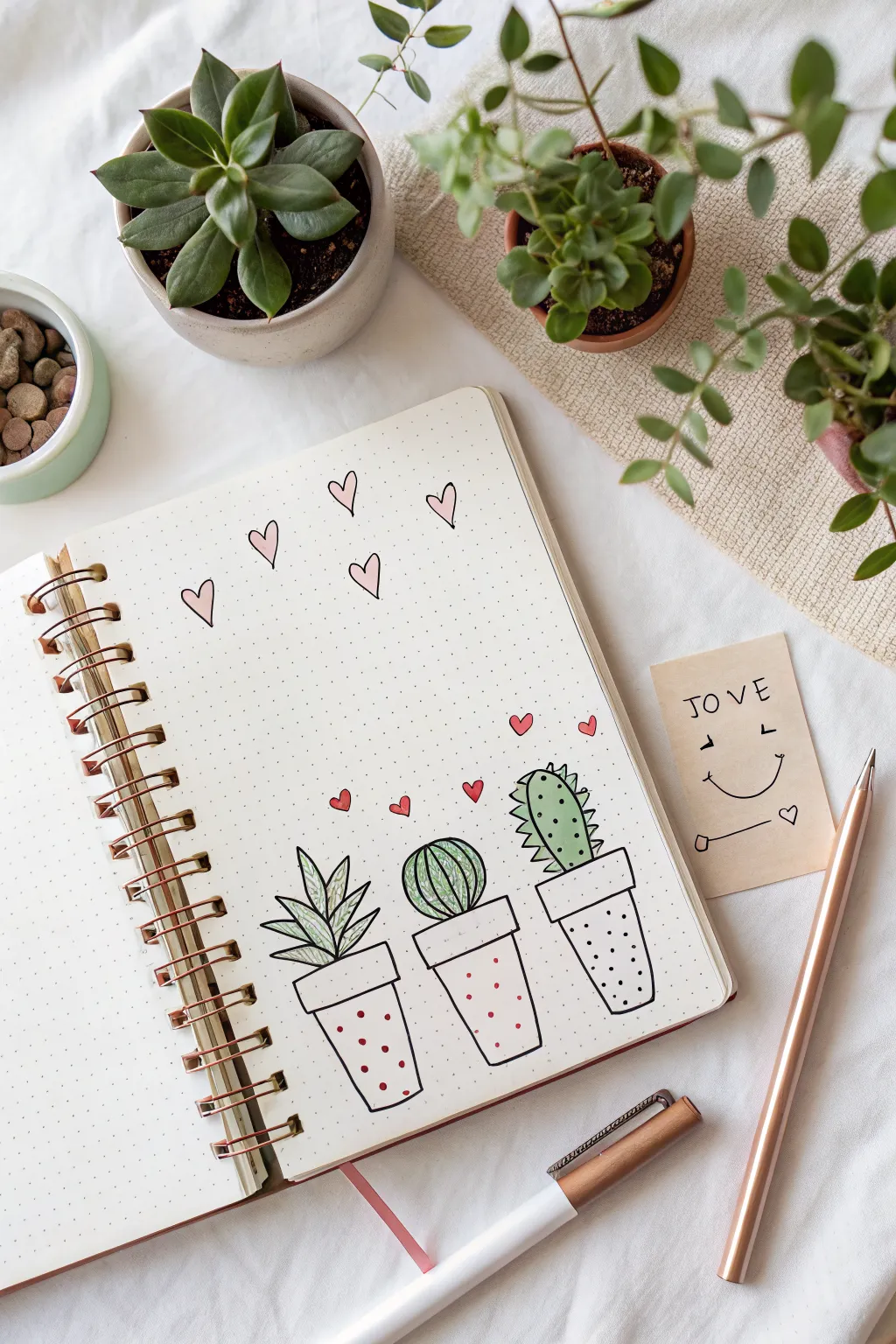 Tiny plant pals in pots: simple sketchbook doodles with cozy minimalist journal vibes