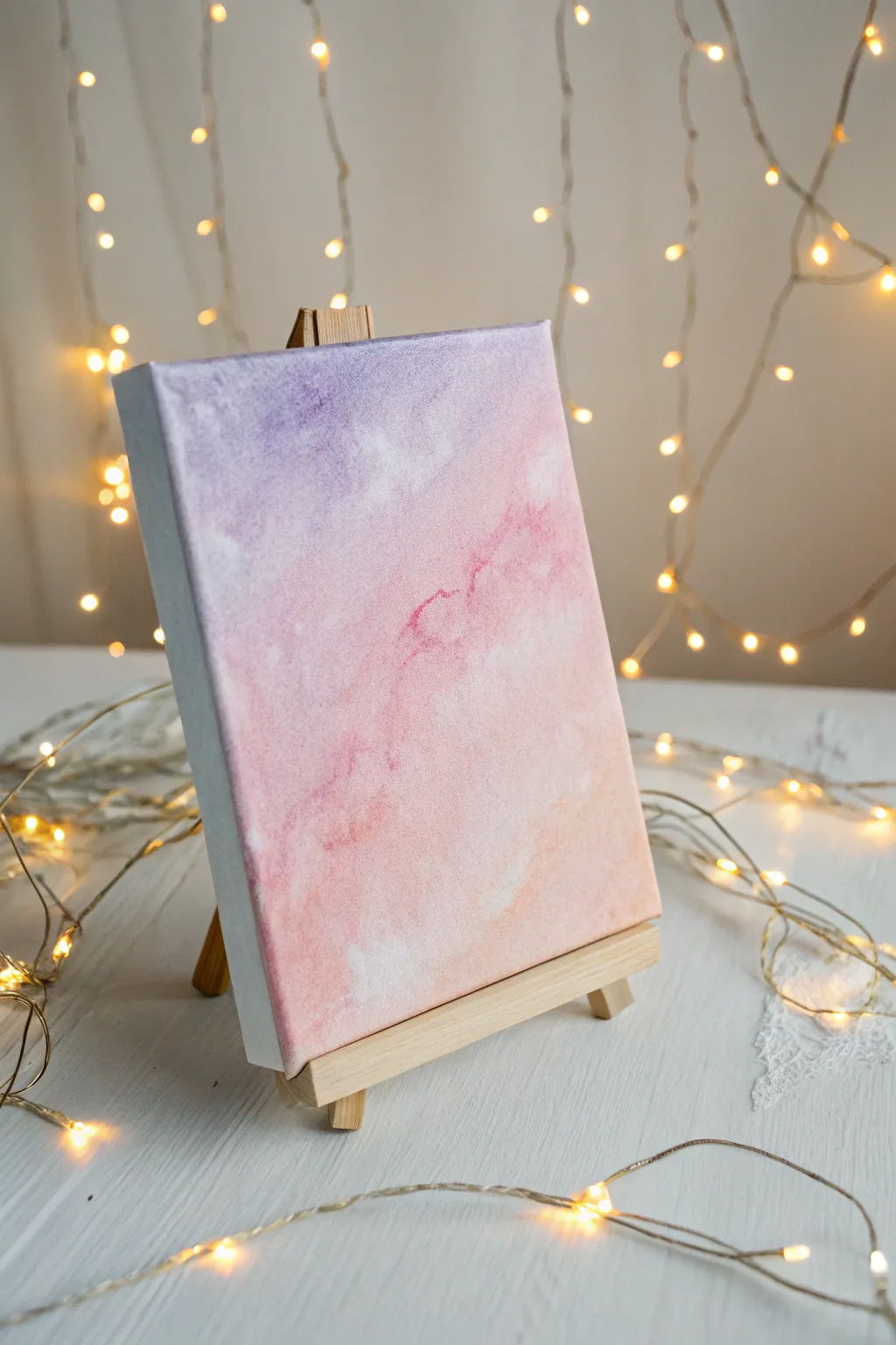 Dreamy mini canvas with glowing string lights and a soft pastel gradient for cozy aesthetic vibes