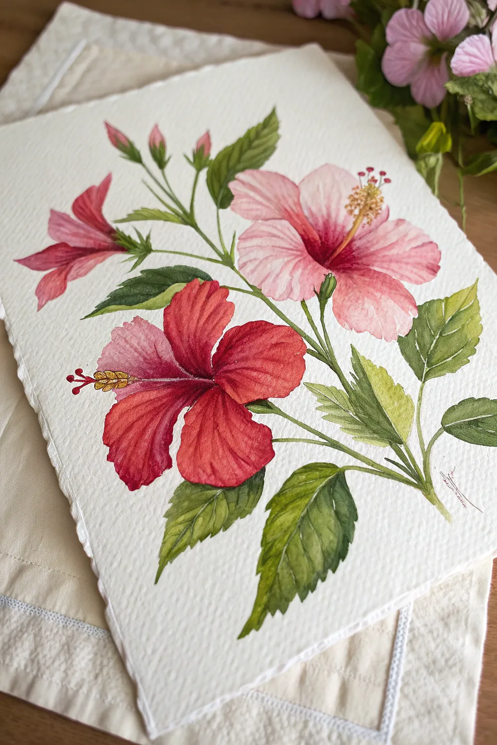 Embrace tropical vibes with this vibrant hibiscus painting idea. A perfect pop of color for your summer art journal.