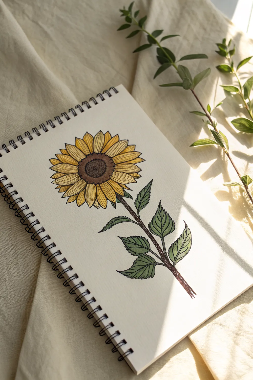 Bold outline sunflower cartoon with flat color blocks, a cute and easy beginner painting idea
