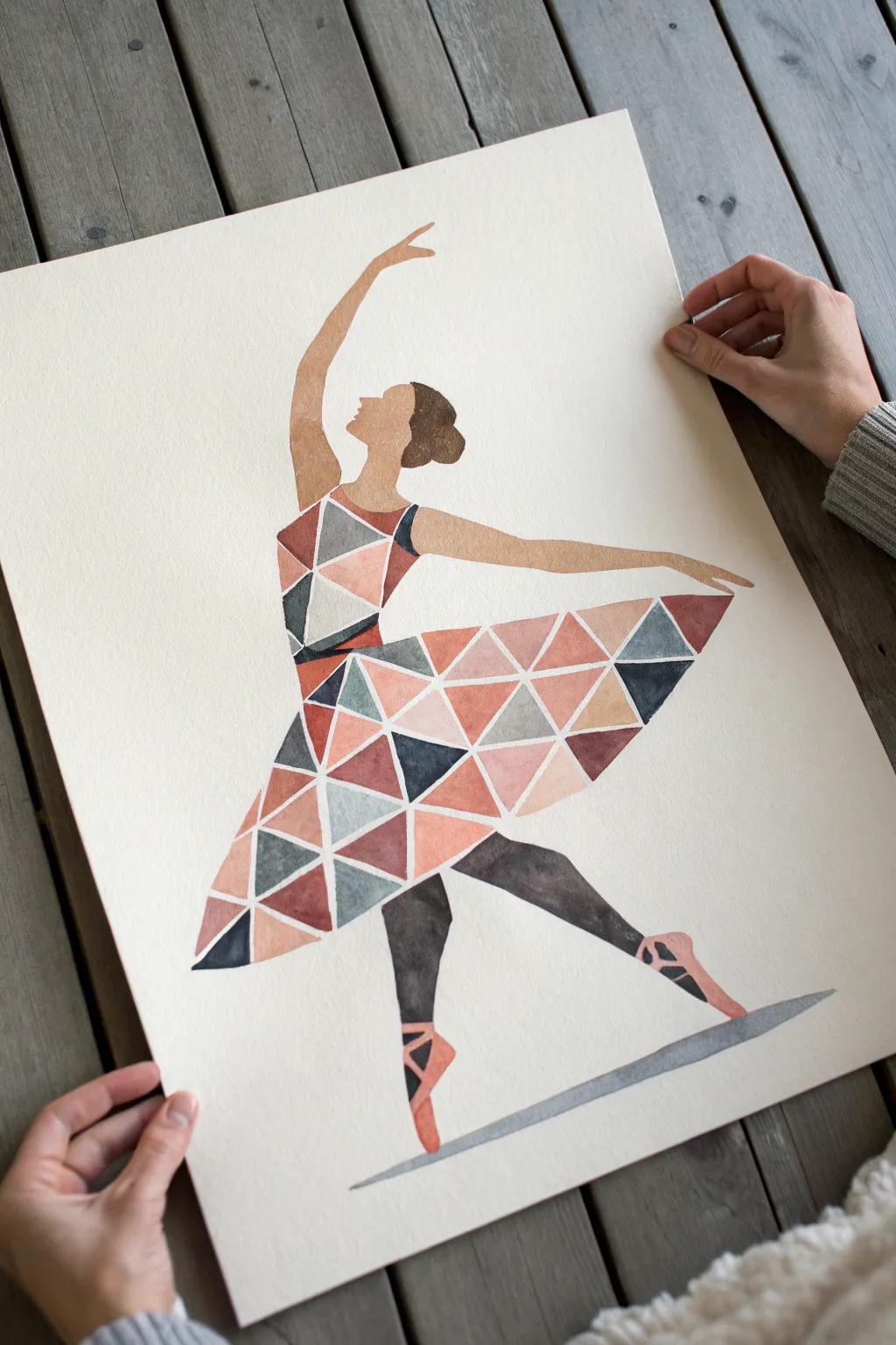 Geometric dancer in boho neutrals, built from simple shapes for modern motion and clarity.