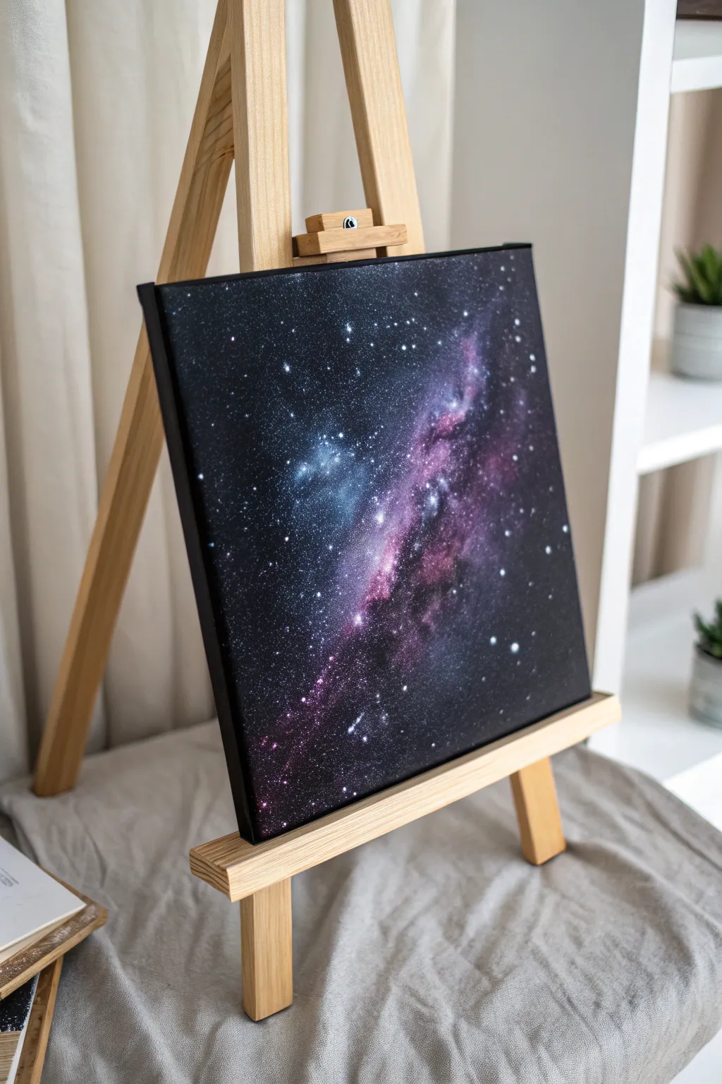 Deep space void painting idea: velvety black with sparse stars and a whispery nebula smear.