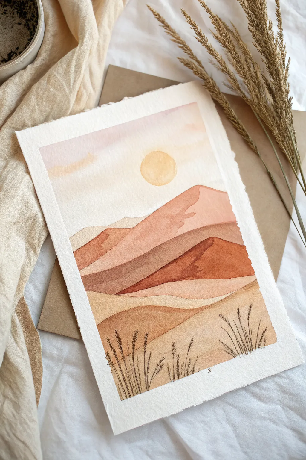 Easy desert dunes with heat haze lines in a calm minimalist palette for a warm summer vibe