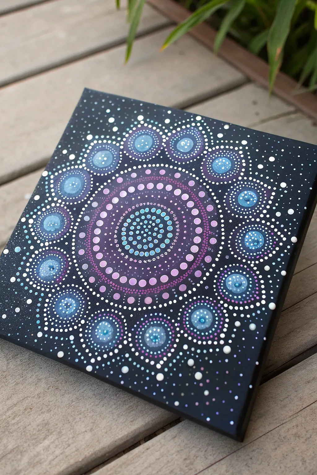 Galaxy dot night sky in minimal boho style, layered stars and nebula dots with bold contrast.