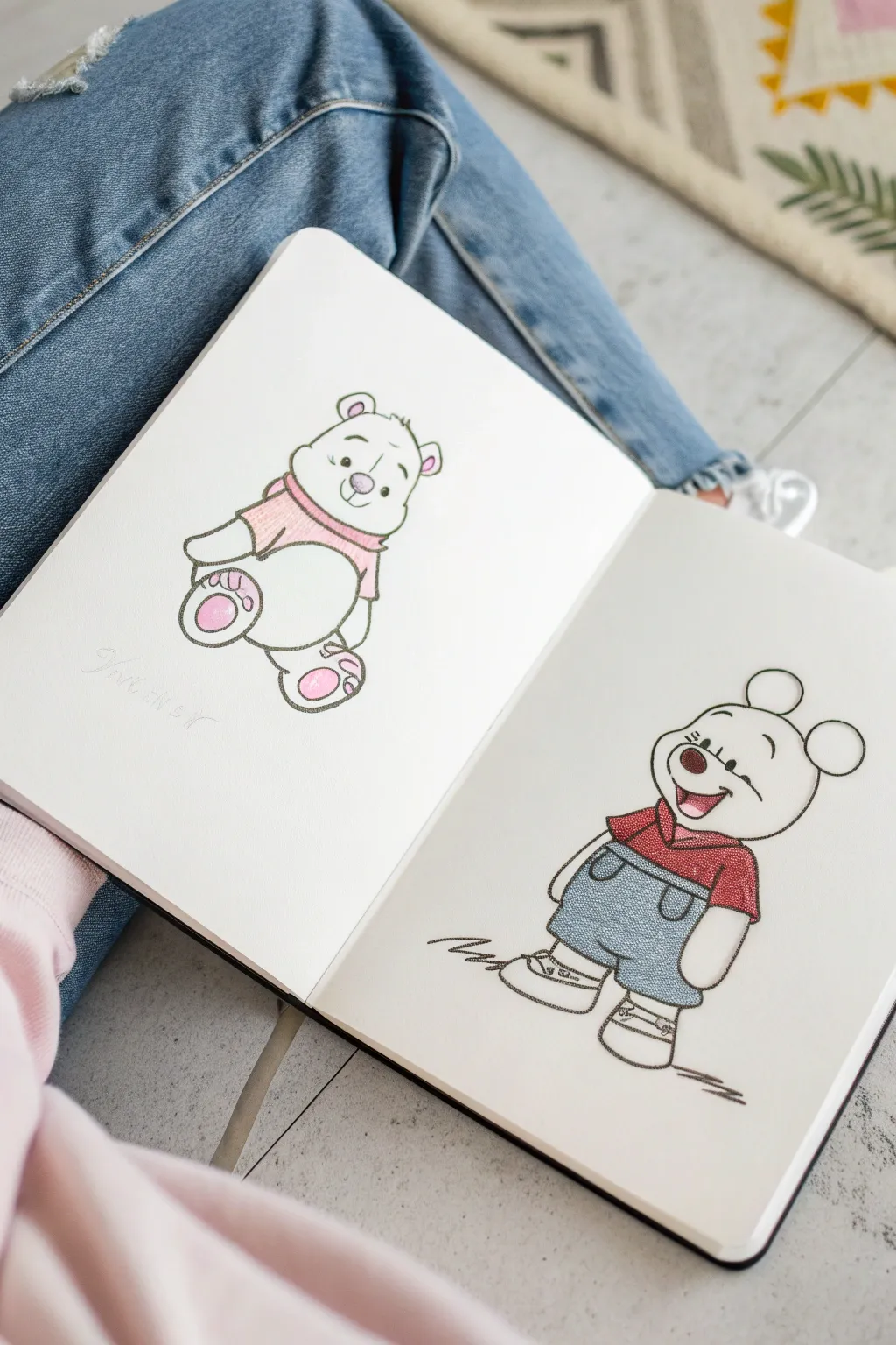 Two opposite personality redesigns of the same character, clean lines, soft boho minimal style.