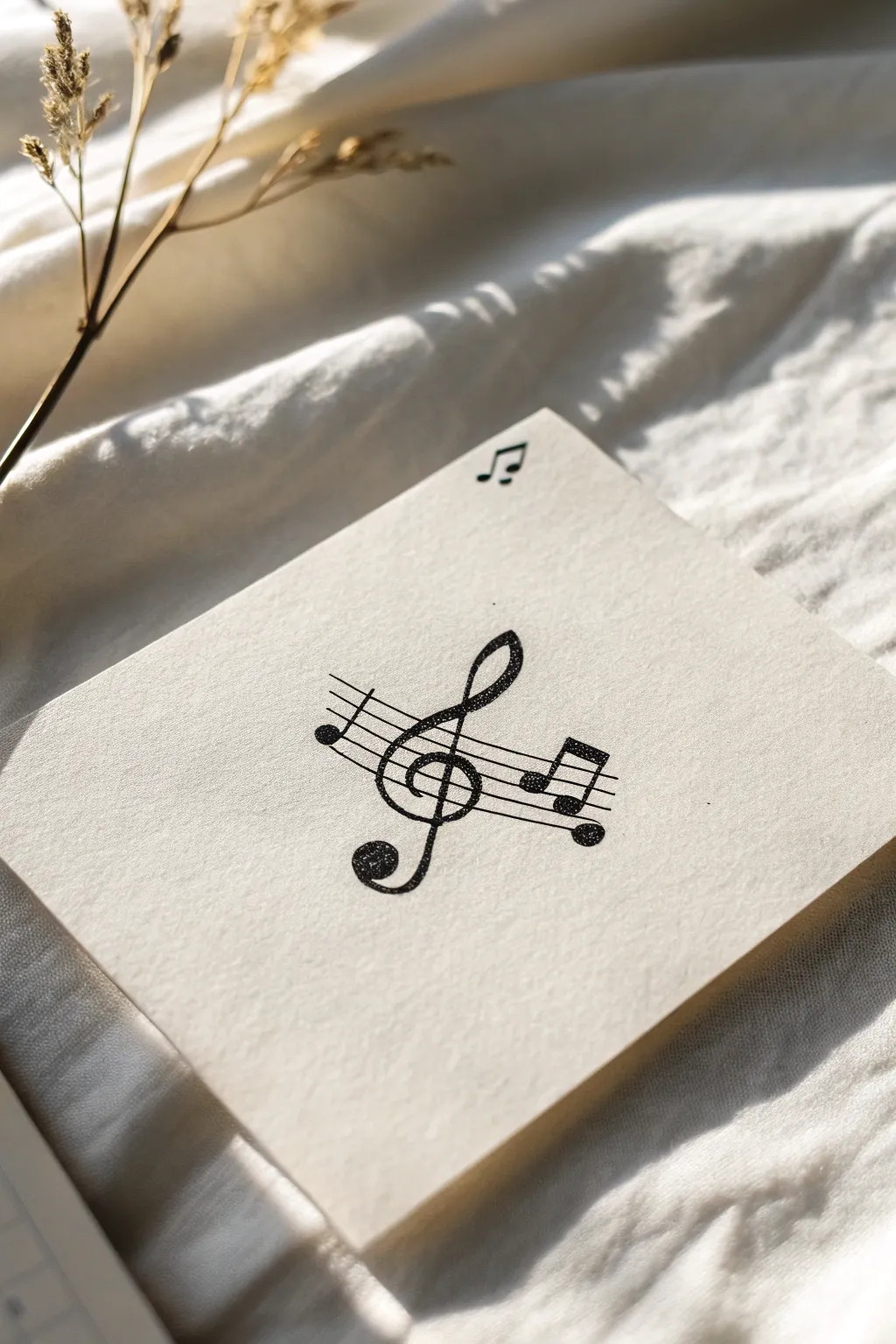 Clean music note micro-tattoo sketch with crisp lines and high contrast, simple and easy to draw.