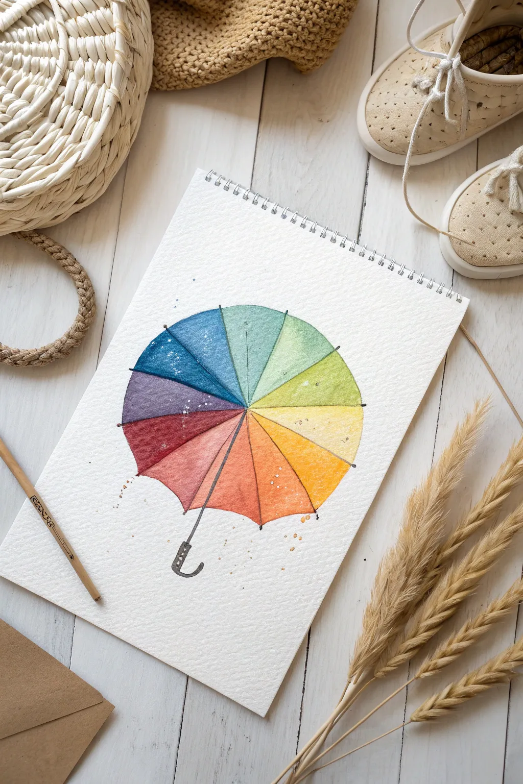 Brighten up a rainy school day with this artistic color wheel umbrella drawing idea.