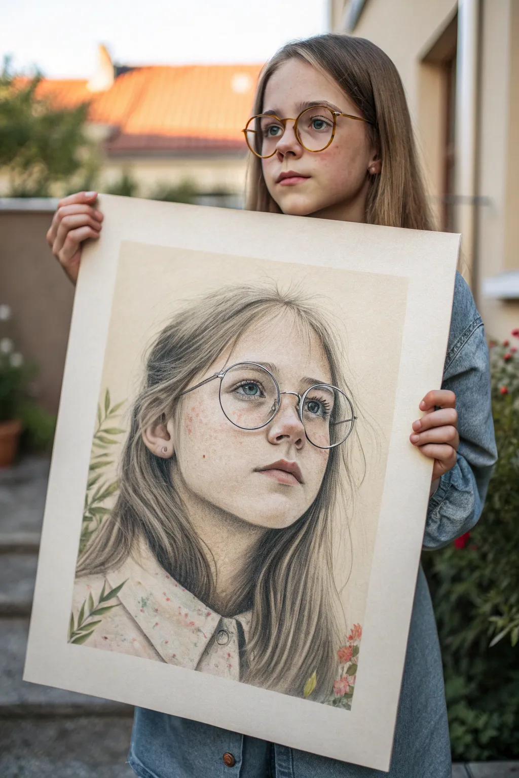 Minimalist girl portrait with glasses, soft lens reflections, and clean Scandinavian contrast