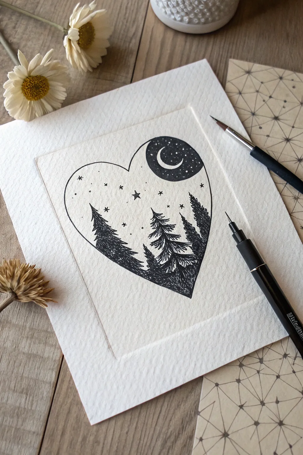 Create a dreamy window to the universe by filling a heart with a night sky. 🌲✨
