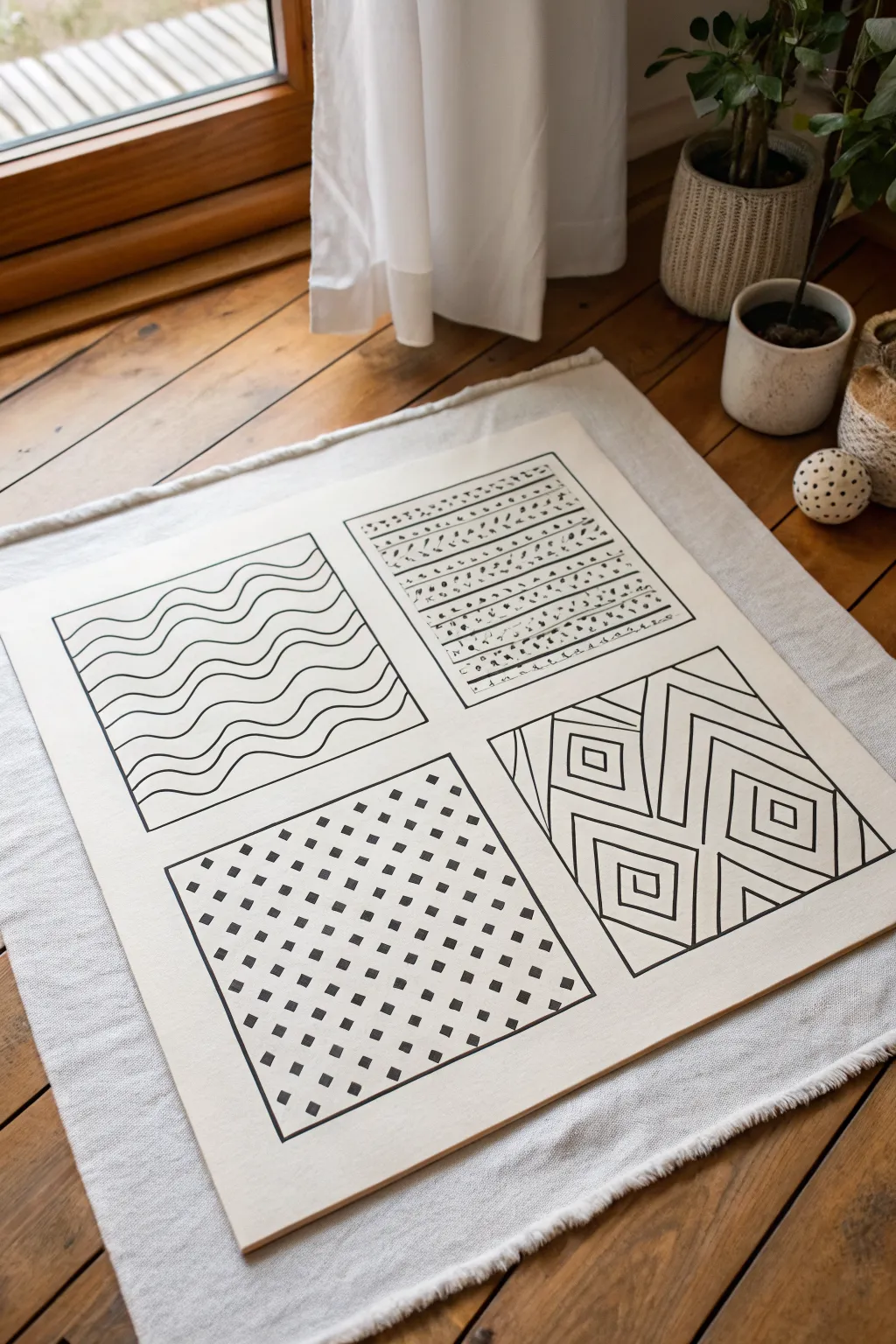 Trace-ready pattern tiles in a clean grid, ideal for repeating waves, dots, chevrons, spirals.