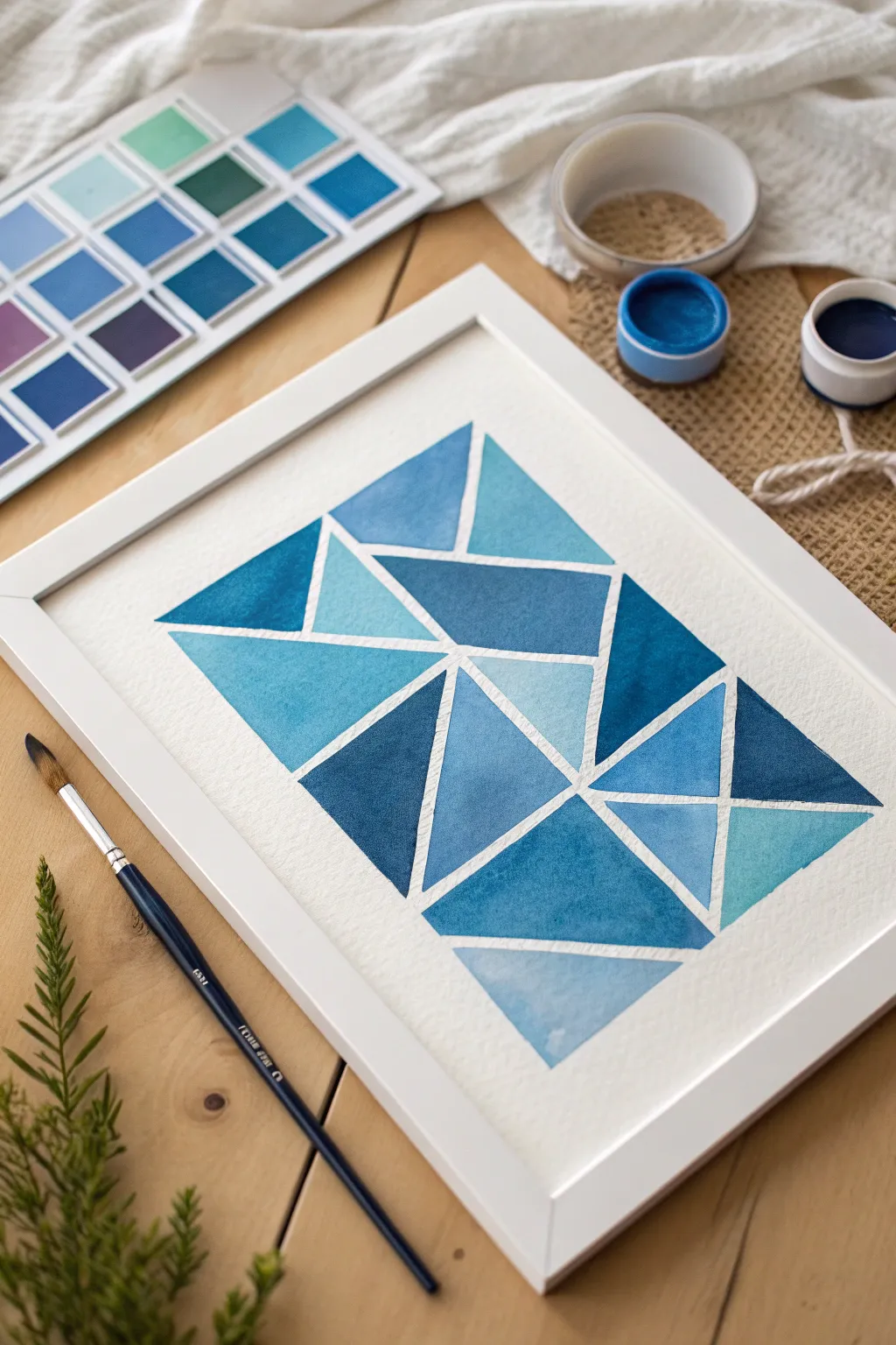 Blue geometric color blocks in clean overlapping shapes, from icy blue to deep navy