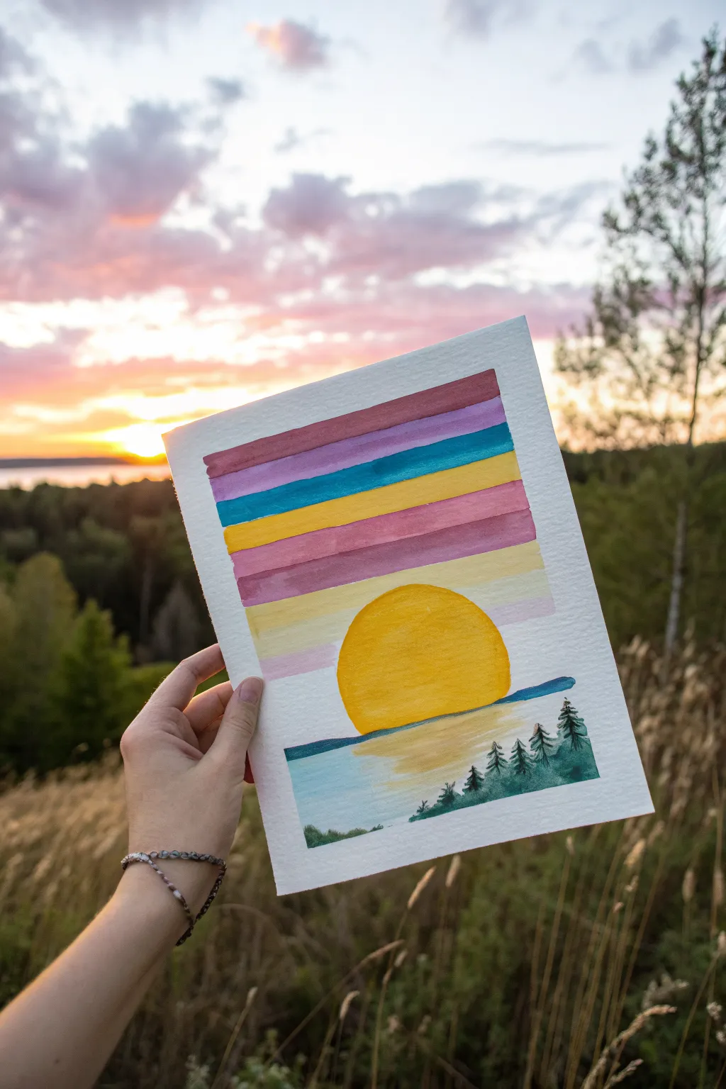 Paint a desert sunset with dream stripes of teal, magenta and gold for an easy hippie vibe