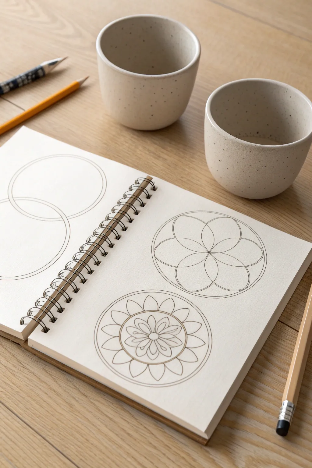 Trace cups, skip the compass: simple pencil rings become a calm mandala starter in minutes.