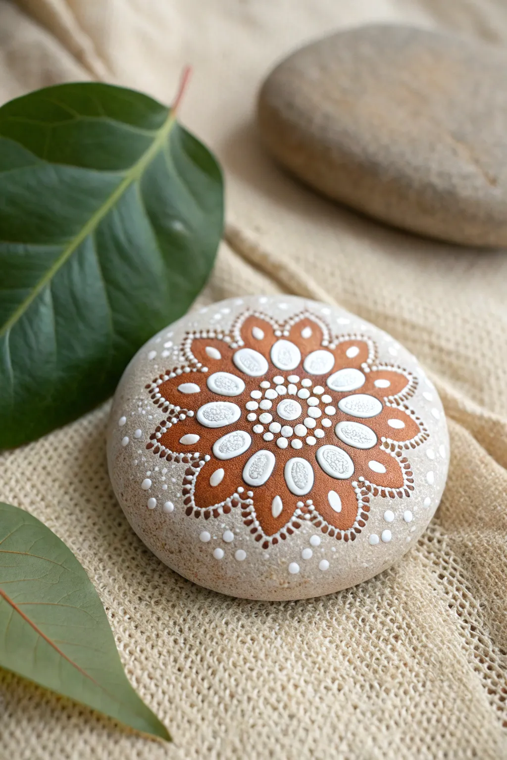 Negative space dot mandala on natural stone, minimalist boho style with beautiful texture