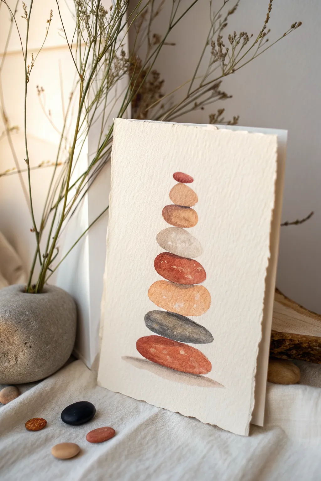 Modern pebble shapes in earthy tones, a minimalist art idea anyone can paint in minutes.