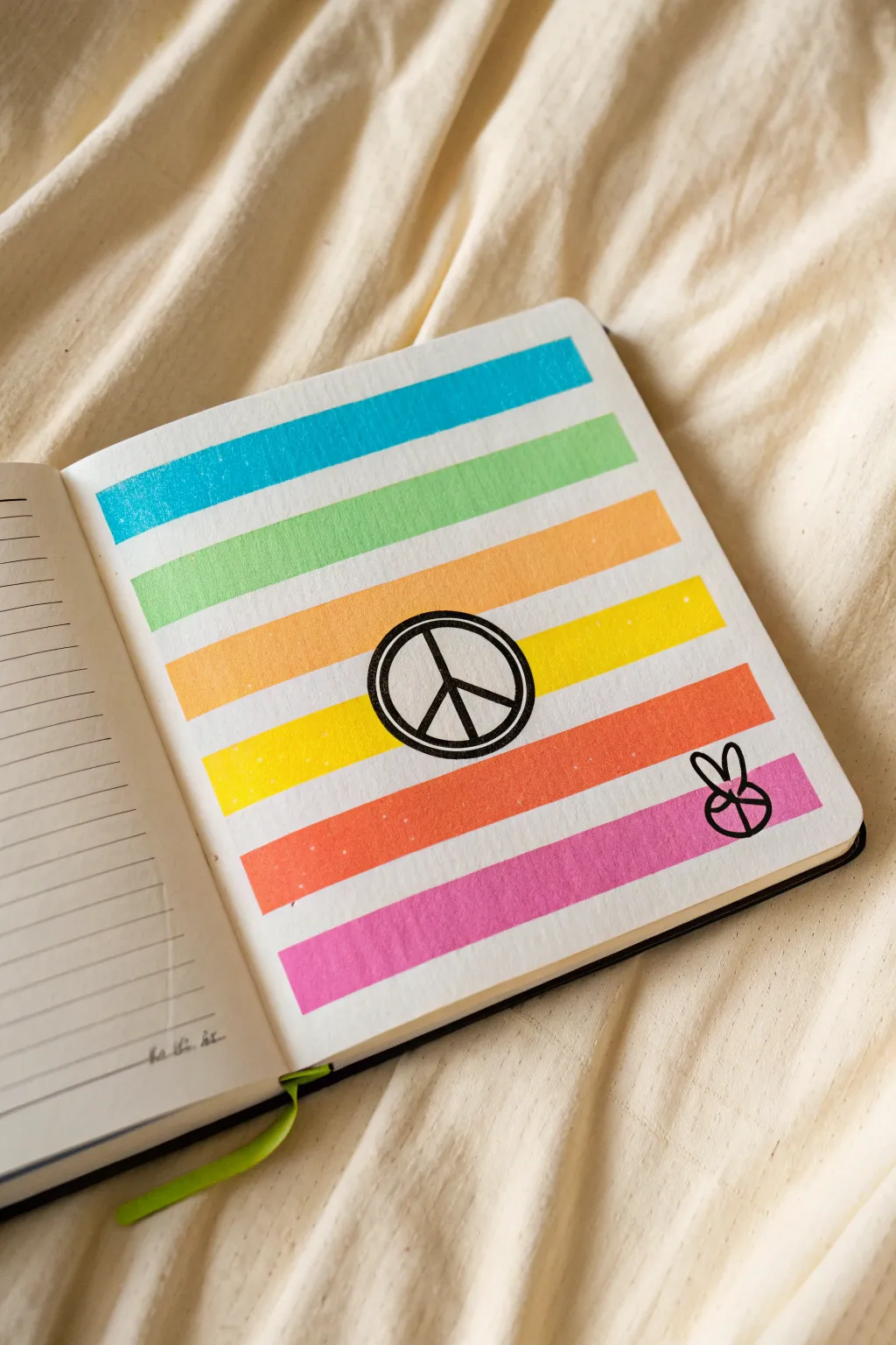 Tape-resist pop art stripes with bold icon lines for an easy, clean, colorful DIY page