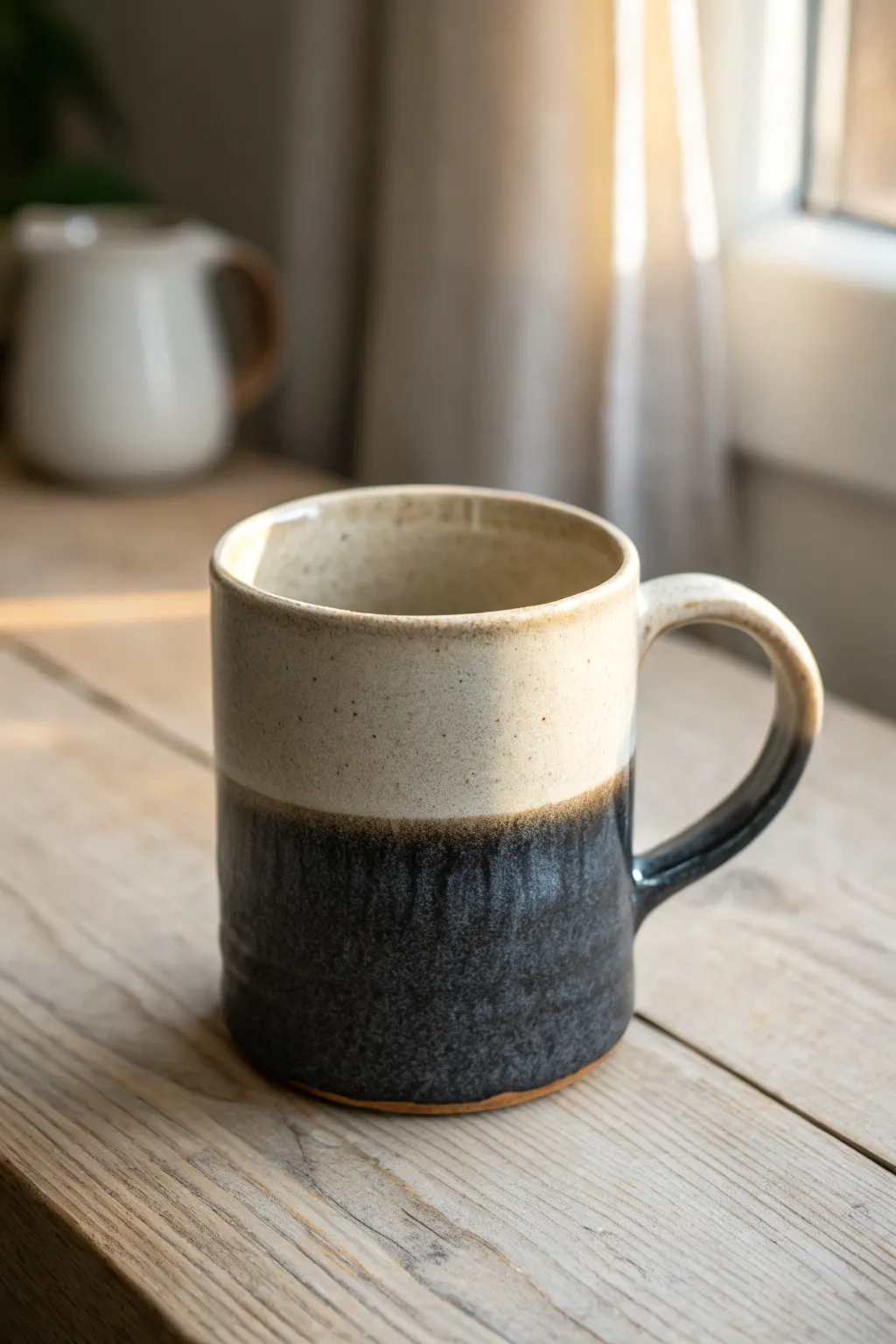 Simple ombre mug from deep charcoal to soft cream, perfect starter pottery painting idea.
